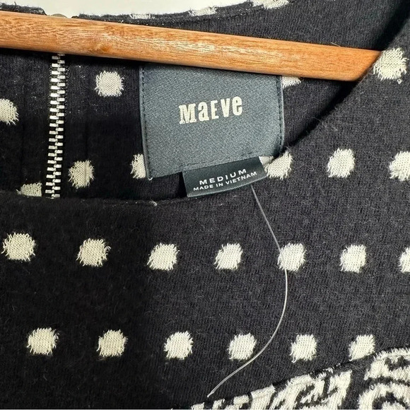 Maeve Anthro Effamy Black White Polka Dot Floral Sleeveless Knit Dress Medium - Picture 5 of 8